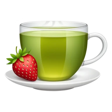 cup of green tea with a strawberry garnish sticker