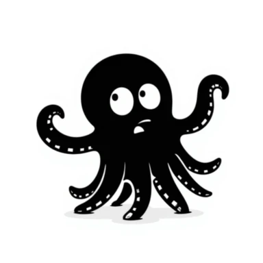 A black doodle of Cthulhu looking scared sticker