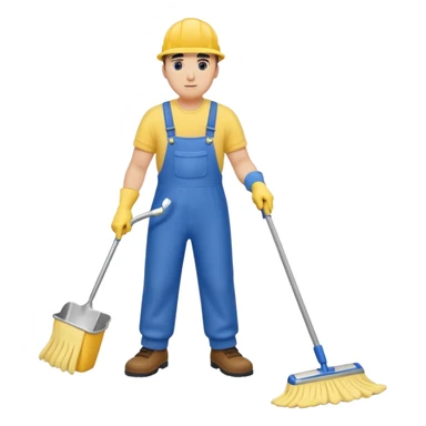 Custodian with yellow rubber gloves, blue overalls mopping floor sticker