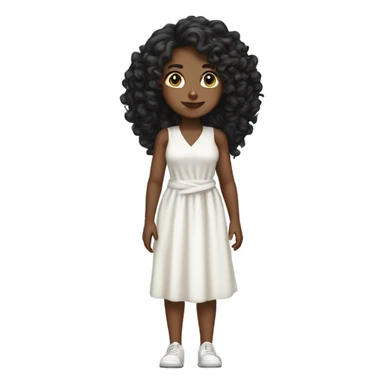 Tan girl with black long curly hair and white tied dress full body sticker