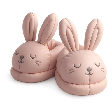 pair of bunny slippers with floppy ears and embroidered eyes, cozy and rounded, pastel palette, cushion style sticker