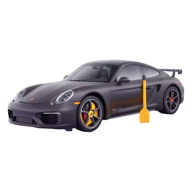 Porsche luxury car with a visible dent from a crash, dent repair tools like a lever and small hammer, elegant and modern sticker