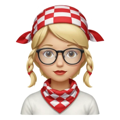 girl blonde hair, wear red and white checkered bandana, glasses sticker