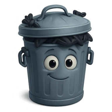 Draw a Pixar-style trash can. The trash can should be visible from the front and top. sticker
