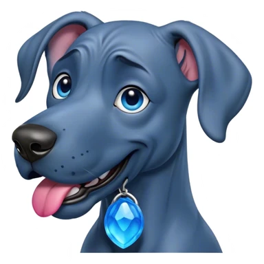 Cinematic Comical Blue Great Dane Portrait Emoji, Head tilted dramatically with an exaggeratedly amused expression, featuring a striking blue Fur with a glossy finish, wide, expressive steel-blue eyes filled with playful disbelief, Simplified yet hilariously expressive features, highly detailed, glowing with a slightly sassy glow, high shine, dramatic yet playful, stylized with an air of cheeky charm, bright and endearing, soft glowing outline, capturing the essence of a spirited and over-the-top guardian, so meme-worthy it feels like it could side-eye its way into internet fame instantly! sticker