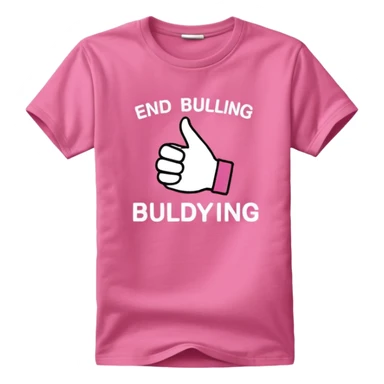 Hyperrealistic pink tshirt, with text end bullying", isolated still life. Colorful, 4k hd, no emoji icons, no emoji faces, no human figures  sticker