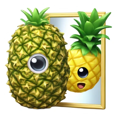 3D elegant pineapple🍍  with big shiny eyes 👀 pineapple holds mirror with its reflection 🪞🍍 sticker