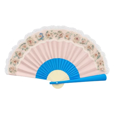 Rococo hand fan pale pink and blue and beige with lace sticker