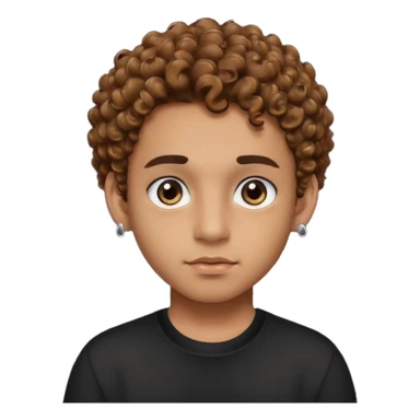 caramel skin boy with color bear brown curly hair with fade on the sides and thick eyebrows with a black shirt and small stud earrings with black colored eyes and a cheek mole sticker