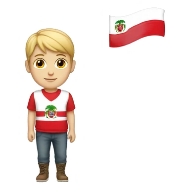 White boy wearing Peruvian flag sticker