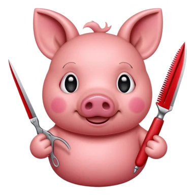 apple pig emoji holding scissors sticker