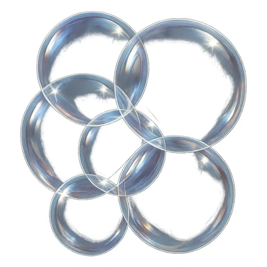 multiple transparent soap bubbles clustered together, emphasizing transparency and shining effect, simple background sticker