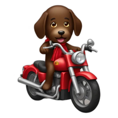 A chocolate brown doodle wearing a red and black handkerchief riding a motorcycle sticker