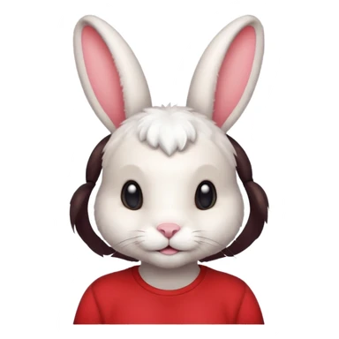 white large bunny, pet lover, red shirt, pony tail. sticker