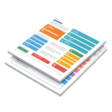  folded marketing sheet with colored tabs and layout lines sticker