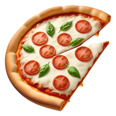 Pizza Napoletana Cinematic Realistic Pizza Napoletana Dish Emoji, depicted as a delicious slice of Neapolitan pizza with a thin, crispy crust, fresh tomato sauce, mozzarella, and basil, rendered with mouth-watering textures and vibrant, warm lighting. sticker