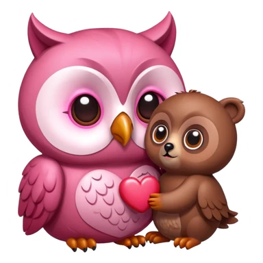 a pink owl in love with a bear, heart eyes, romantic sticker