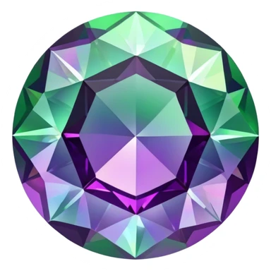 round cut alexandrite gemstone showing color shift from green to purple with holographic iridescent shine sticker