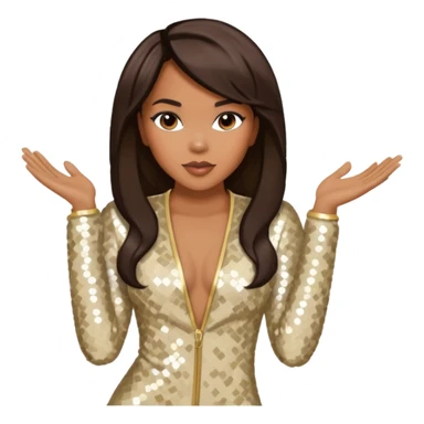 LeToya Luckett from Destiny's Child with long dark brown hair, cream sequin outfit sticker