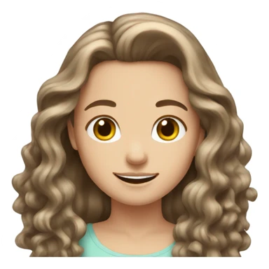 white girl long wavy brown hair happy sticker