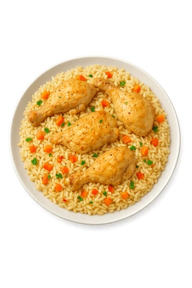 Riso con pollo cucinato su un piatto sticker