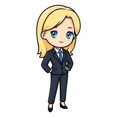 A blond girl blue eyes wearing a Business Outfit, whole body sticker