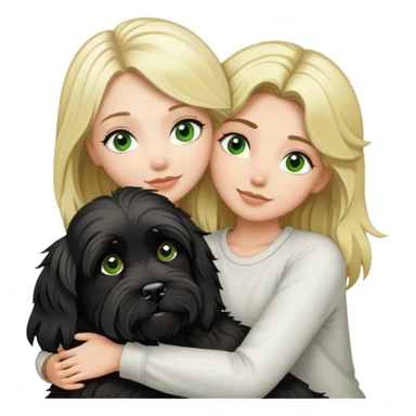 blonde green eyed girl hugging black tibet terrier dog sticker