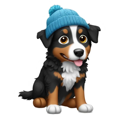 Small black australian shepherd dog wearing a knit cap sticker