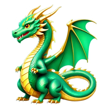 cinematic-noble-dragon-full body-emoji,-poised-and-majestic,-with-a-sinuous,-elongated-build-and-shimmering,-scale-covered-skin-in-hues-of-emerald-and-gold,-piercing,-fiery-eyes,-simplified-yet-sharp-and-sophisticated-features,-highly-detailed, zoomed out showing the serpentine body sticker
