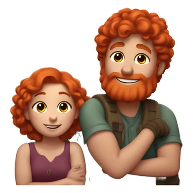 A happy red headed lady snuggling with her boy friend as they watch the sunset from up in the mountains sticker
