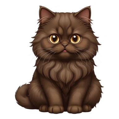 cinematic-[dark brown persian cat]-realistic-full-body-sitting-emoji,-tail-curled-playfully-around-its-paws,-head-tilted-dramatically,-fluffy-[dark brown]-fur,-simplified-yet-realistic-focused-features,-highly-detailed,-glowing-with-an-almost-sarcastic-glow sticker