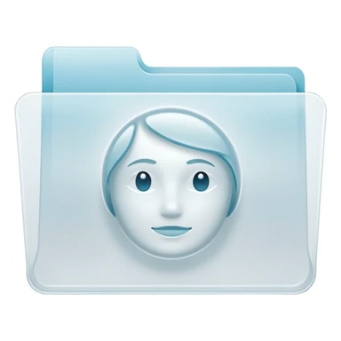 A simple icon of a transparent white plastic folder, minimal and clean, with rounded corners, subtle translucency, soft shading, and a small self-care, skincare, routine documents symbol on the front sticker