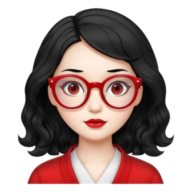 Beautiful girl,Black hair,wavy hair，long hair,Black eyes,Chinese peli rojo y lentes sticker