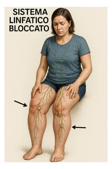 Donna con sistema linfatico bloccato con focus sulle gambe immagine realistiche 4k in italiano sticker
