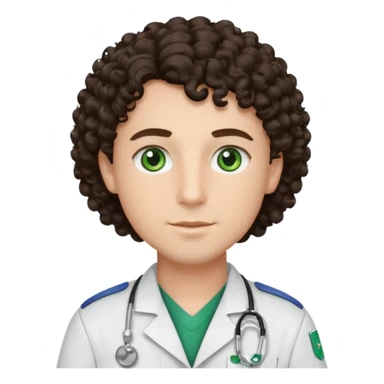 male dark brunette curly hair green eye vet sticker