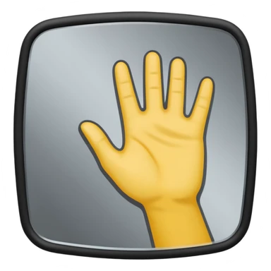 Minimalist emoji-style sticker of a mirror with a shadowy hand reaching out from within. Black and gray, flat icon, square format.

 sticker