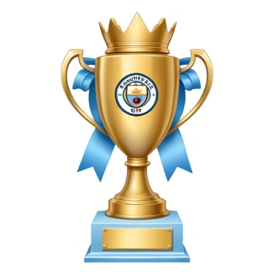 Trophy with Manchester City sky blue ribbons sticker