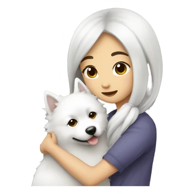 asian Girl Hug Japanese spitz sticker