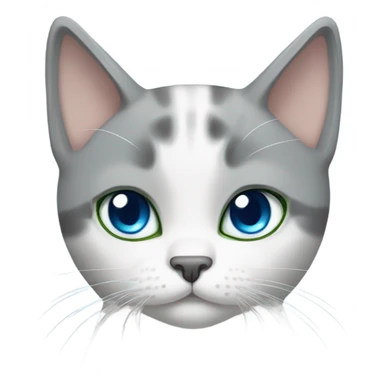 grey and white shorthair cat, one blue eye and one green eye sticker