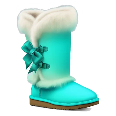 Realistic pair of tiffany blue to turquoise ombre fur Ugg boots with silk ribbon bows. sticker