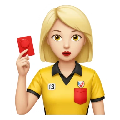 Female Referee – Confident Pose
 Wearing yellow referee shirt, blowing whistle while showing red card. sticker