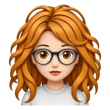 Uma garota de cabelos cacheados compridos e mechas loiras, com pele morena clara e óculos sticker