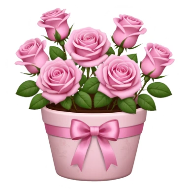Flower pot with pink roses and ribbon sticker