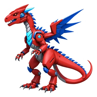 Cool Edgy Futuristic Red Digimon-Fakemon-Guilmon-Velociraptor-Dragon-Mecha full body sticker