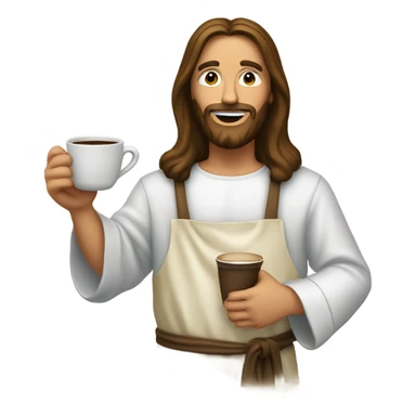 Jesus Christ in apron holding coffee pot sticker