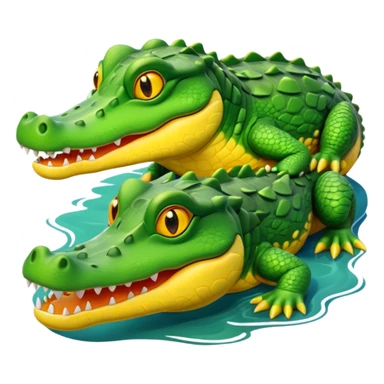 A cute 3D cartoon crocodile resting on a riverbank, part of its body in the water. Smooth rounded design, bright colors, soft lighting, friendly expression, Memoji-style realism. sticker