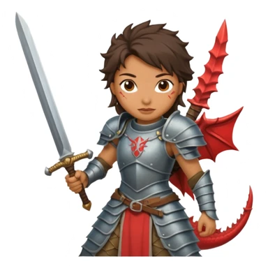 Fierce Latina in armor with a sword after a battle cutting off the head of a dragon sticker