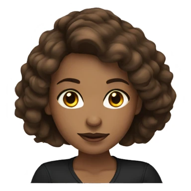 woman light skin long dark brown hair with laptop, brown eyes, black long sleeve  sticker