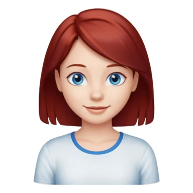 generate a young girl with dark red hair in a white top. she is supposed to have blue eyes  sticker