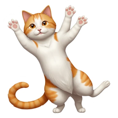 ginger and white cat with orange eyes doing a big extremely long stretch reaching up into the air with arms and legs side by side together straight and overextended whilst lying on its side sticker
